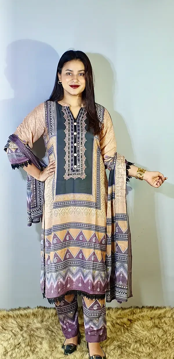 Color Brew Floral three Piece Dress Set with Elegant Printed Outfit for Stylish Wear