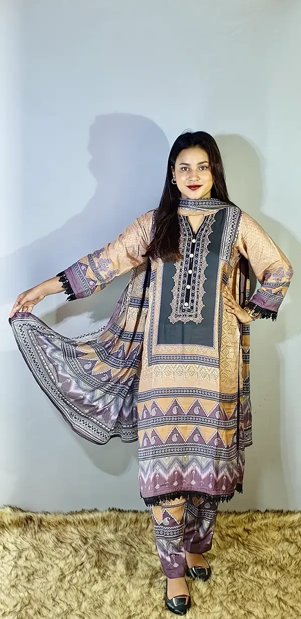 Color Brew Floral three Piece Dress Set with Elegant Printed Outfit for Stylish Wear