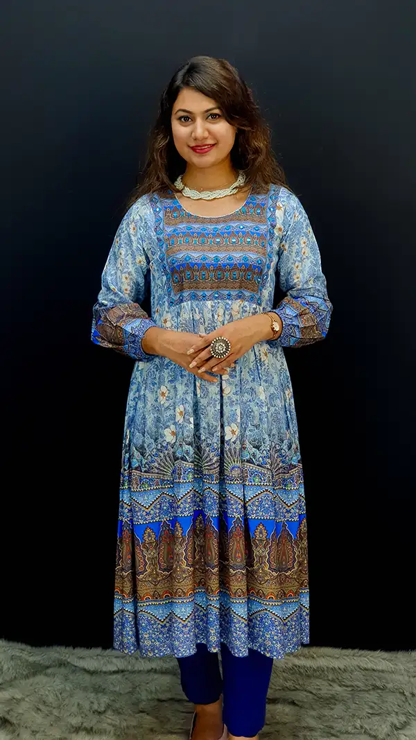 Traditional Wear Blue Floral Kurtis